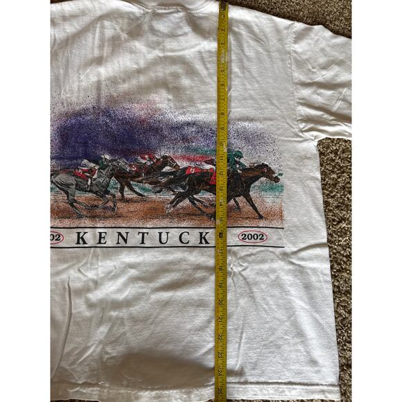 Vintage 2002 Kentucky Derby Horse Racing Artwork  M White FOTL Heavy T-Shirt - Picture 7 of 7